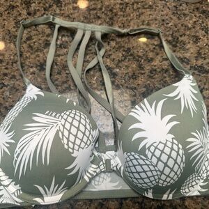 Victoria's Secret PINK Pineapple Print Strappy Bra - Green & White 34C push-up